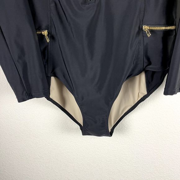 Cabana Life One Piece Swimsuit Womens XL Black Zip Front Pockets UPF 50 NWT - Picture 3 of 16